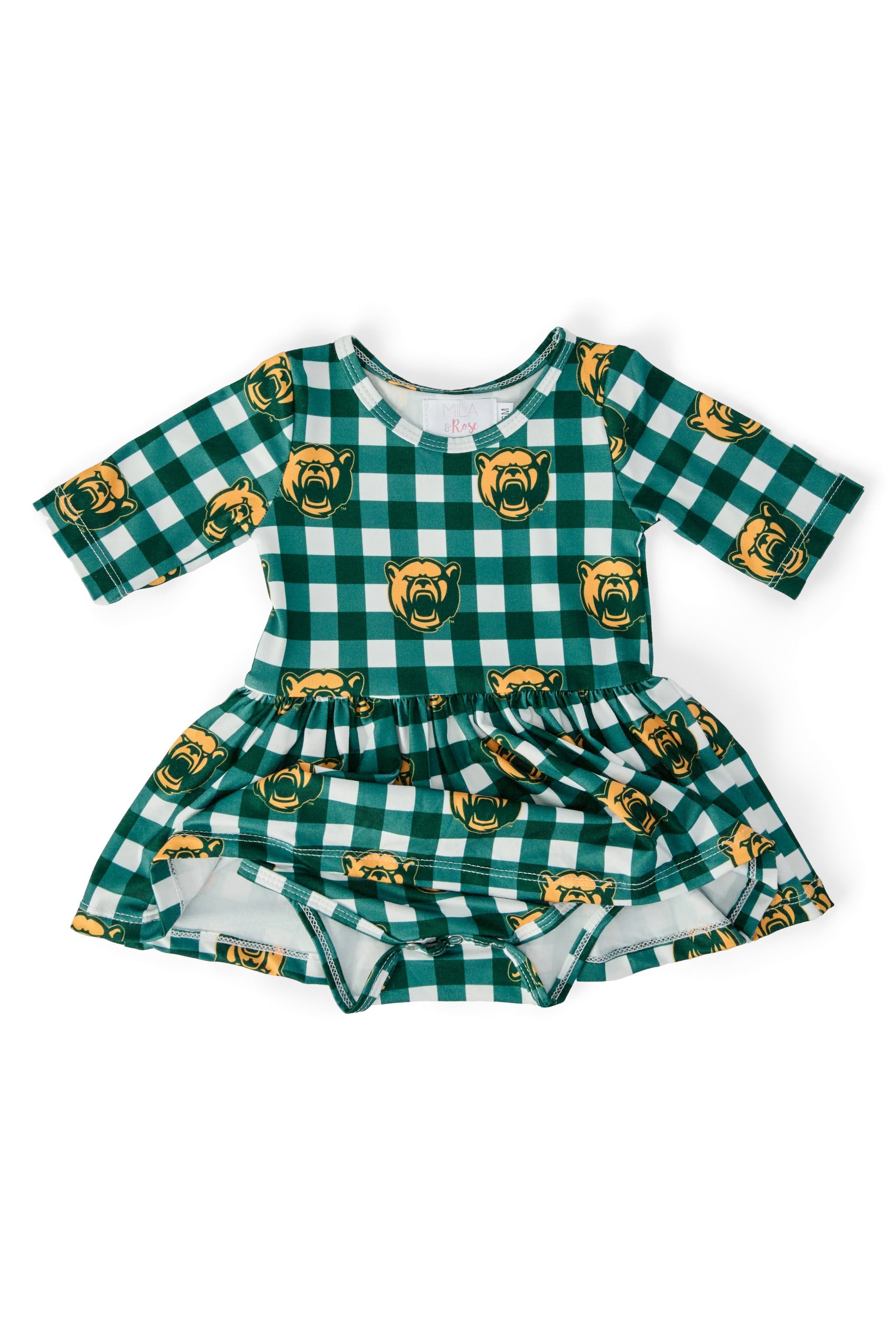 Grenouillère à manches 3/4 Baylor Plaid Bear avec jupe froncée