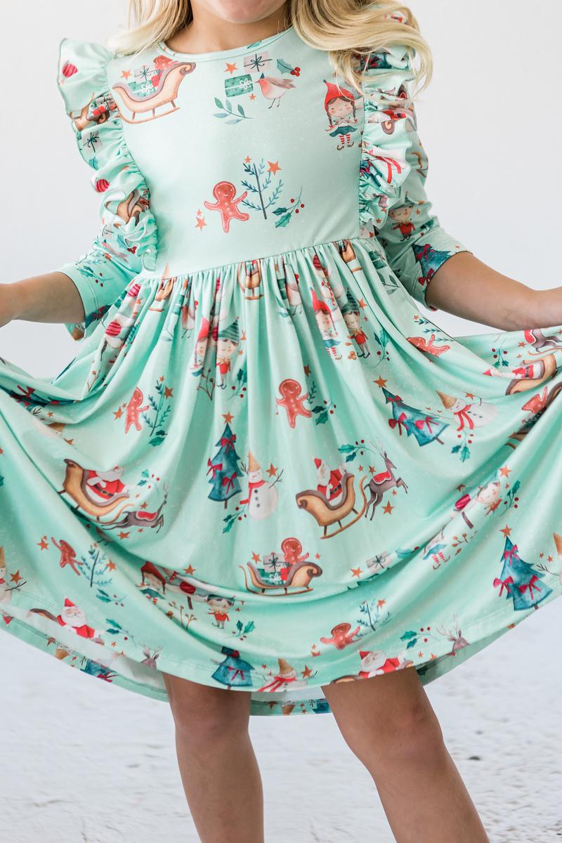 Robe tourbillonnante à volants à manches 3/4 « Believe in Your Elf »