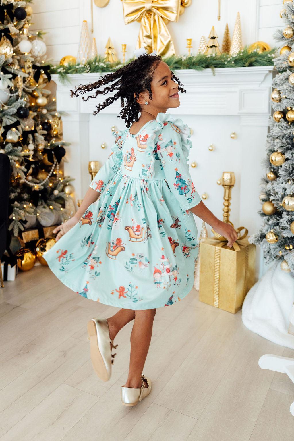 Robe tourbillonnante à volants à manches 3/4 « Believe in Your Elf »