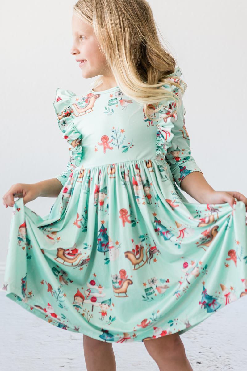 Robe tourbillonnante à volants à manches 3/4 « Believe in Your Elf »