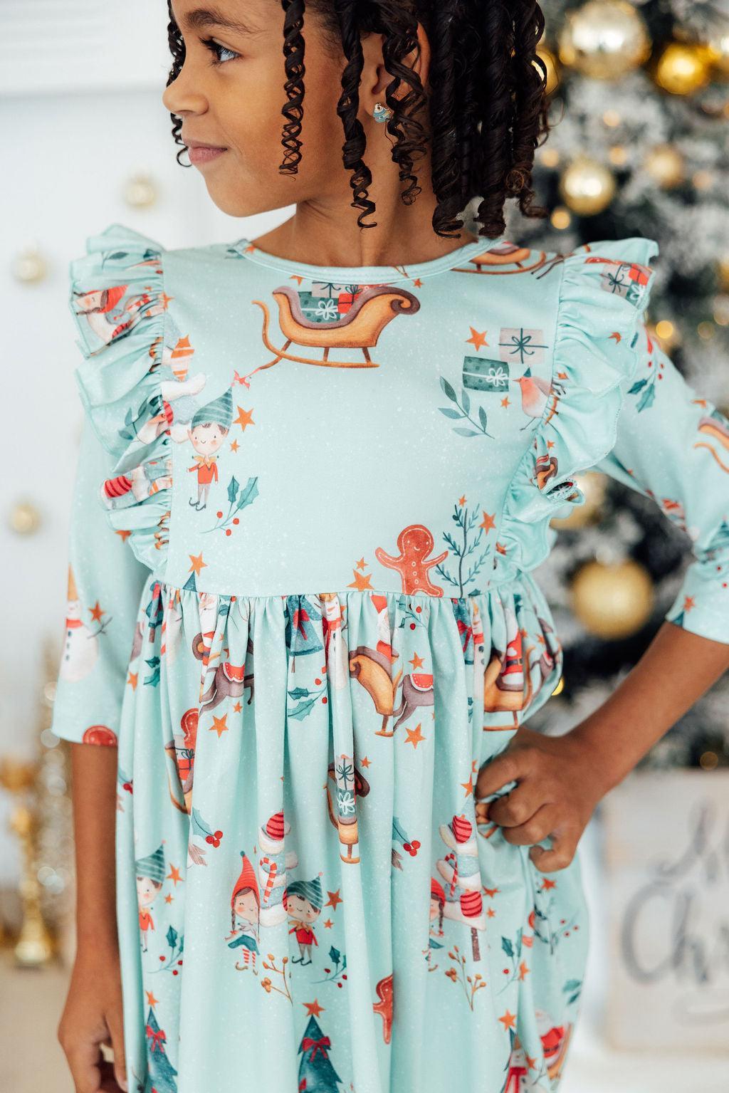 Robe tourbillonnante à volants à manches 3/4 « Believe in Your Elf »