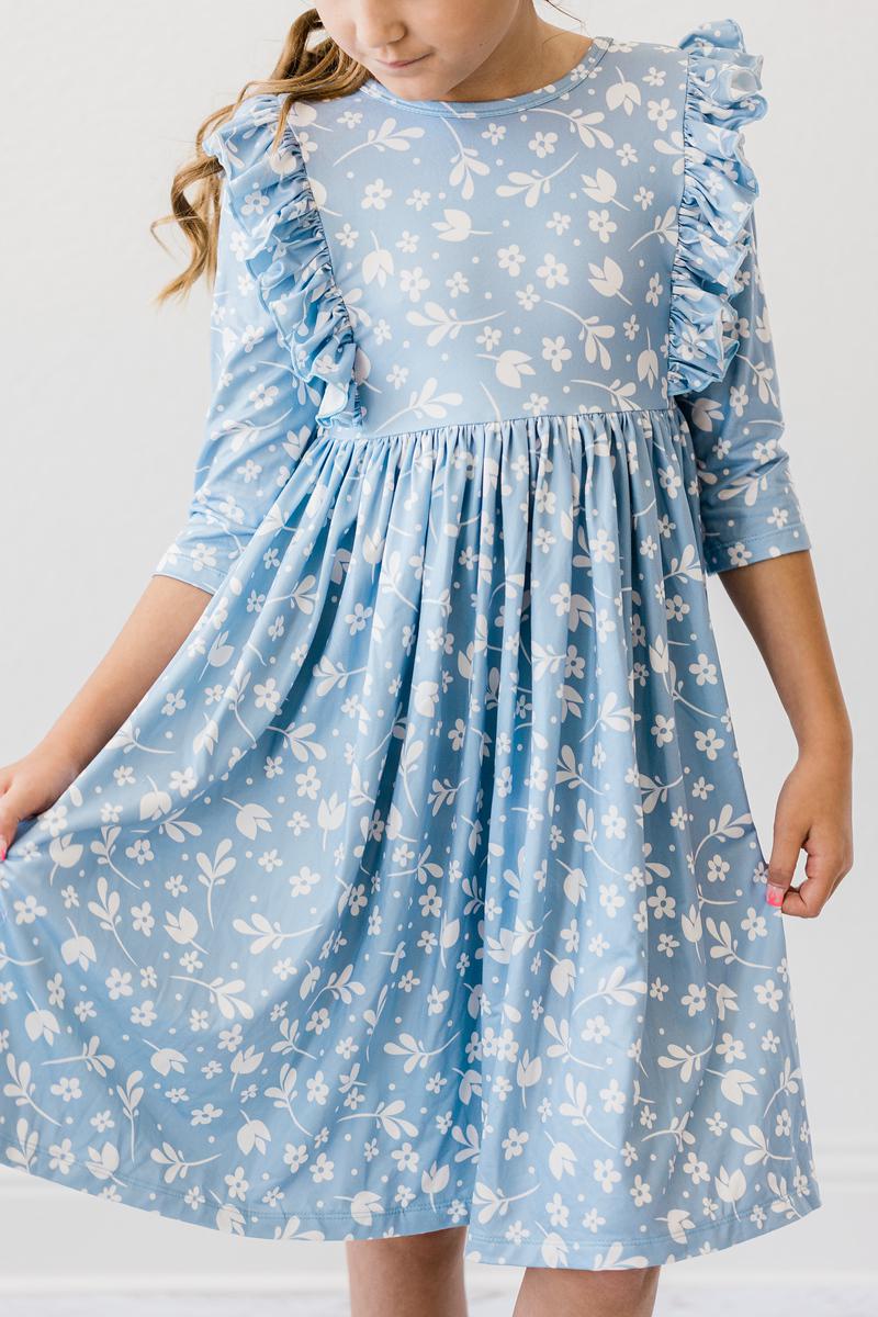 Robe virevoltante Bluebell à manches 3/4 et volants