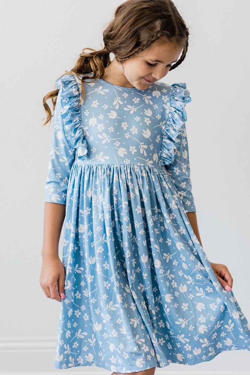 Robe virevoltante Bluebell à manches 3/4 et volants