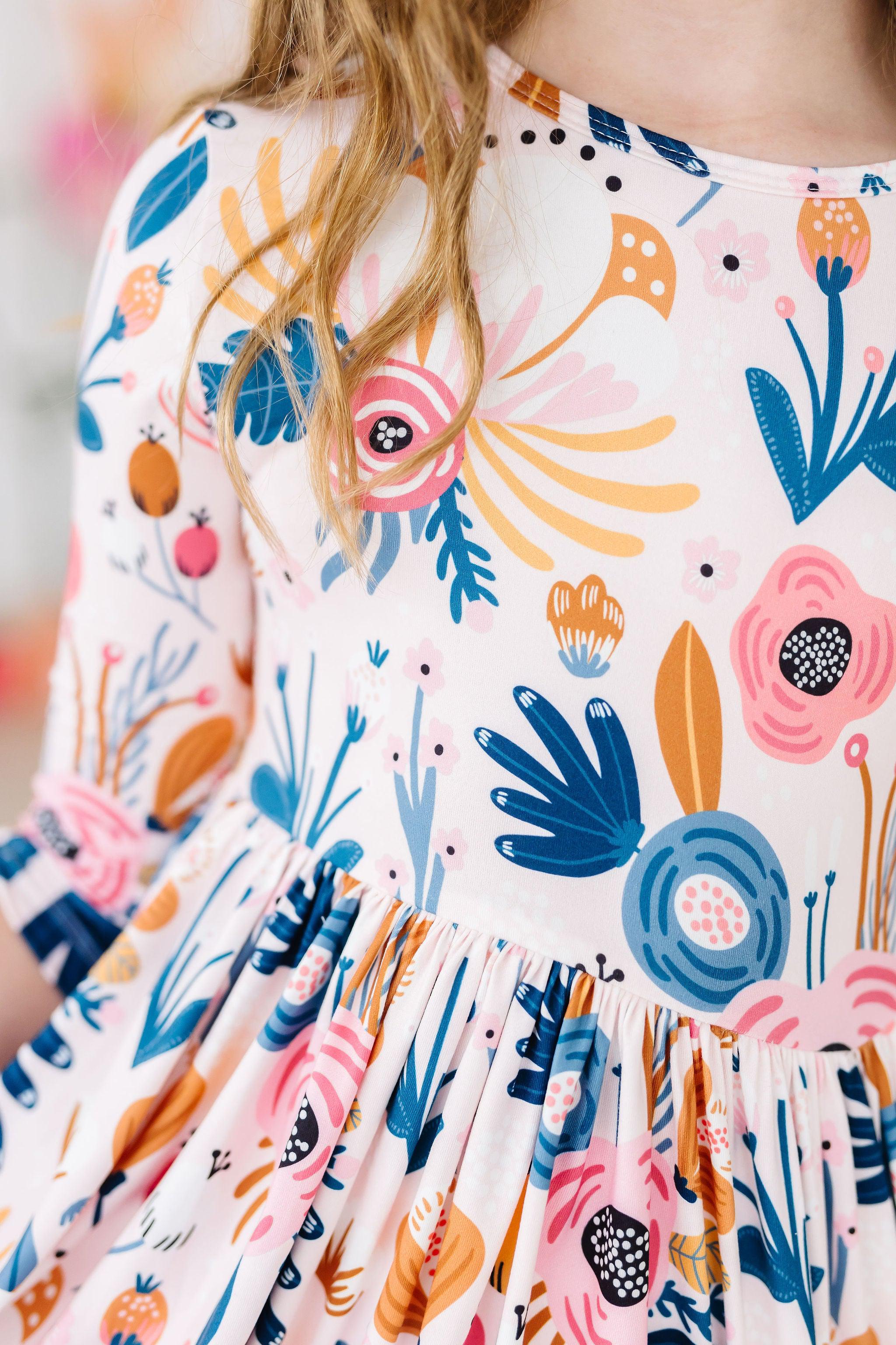 Robe Tournante Manches 3/4 avec Poches et Imprimé Pivoine Rosée