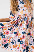 Robe Tournante Manches 3/4 avec Poches et Imprimé Pivoine Rosée