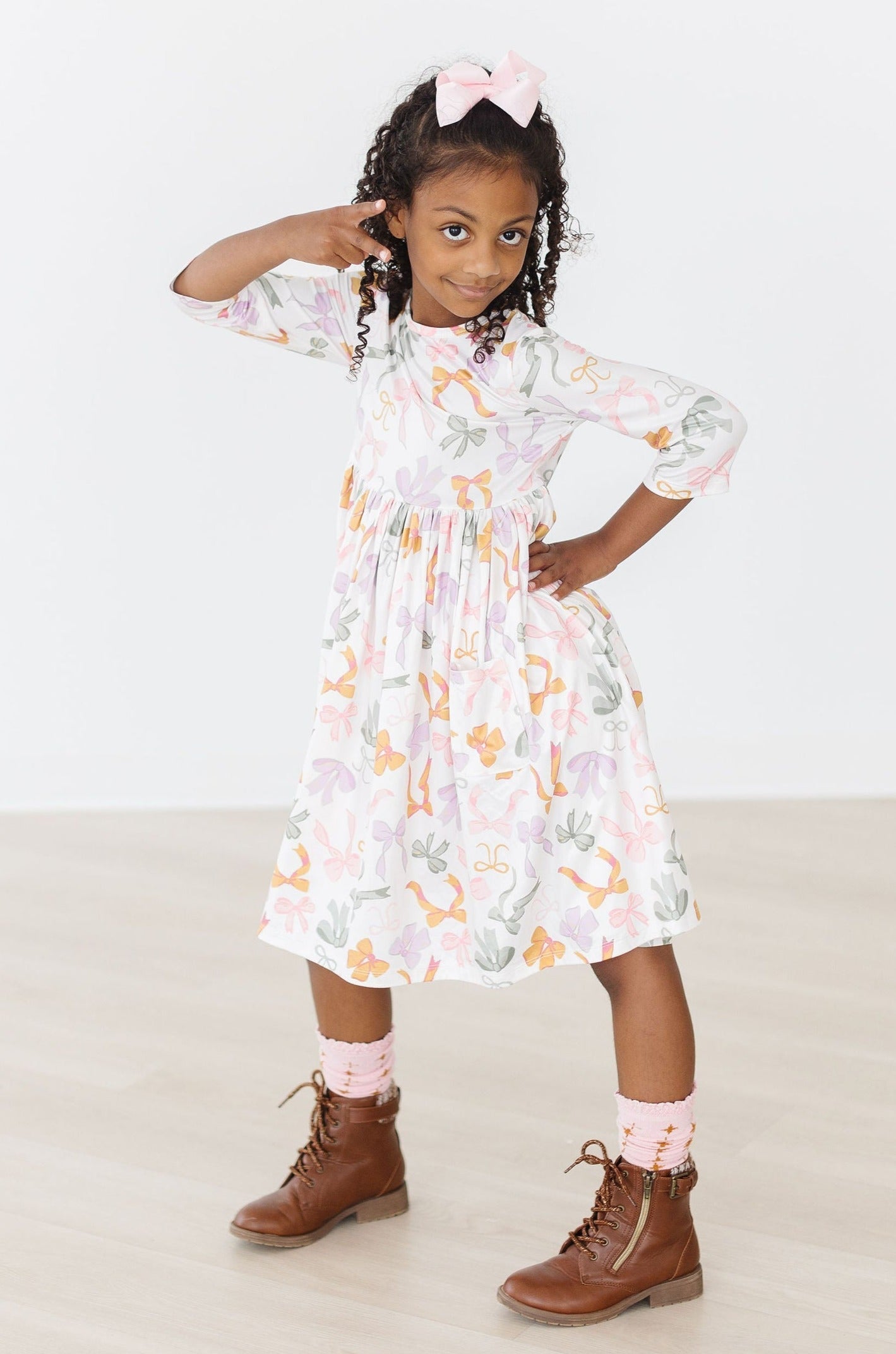 Robe tournante à manches 3/4 et poches Boho Bows