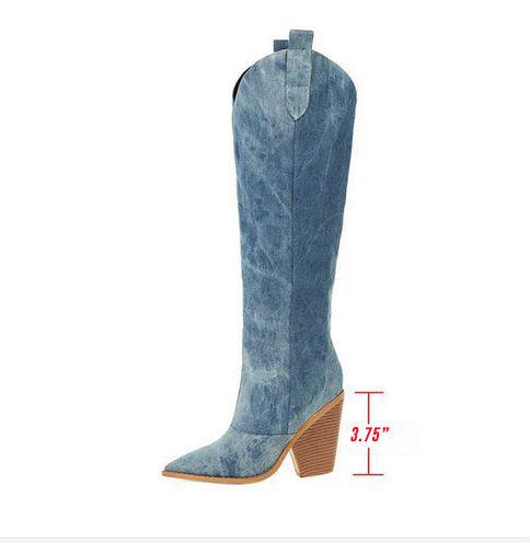 Bottes de cowgirl genouillères en jean tie-dye