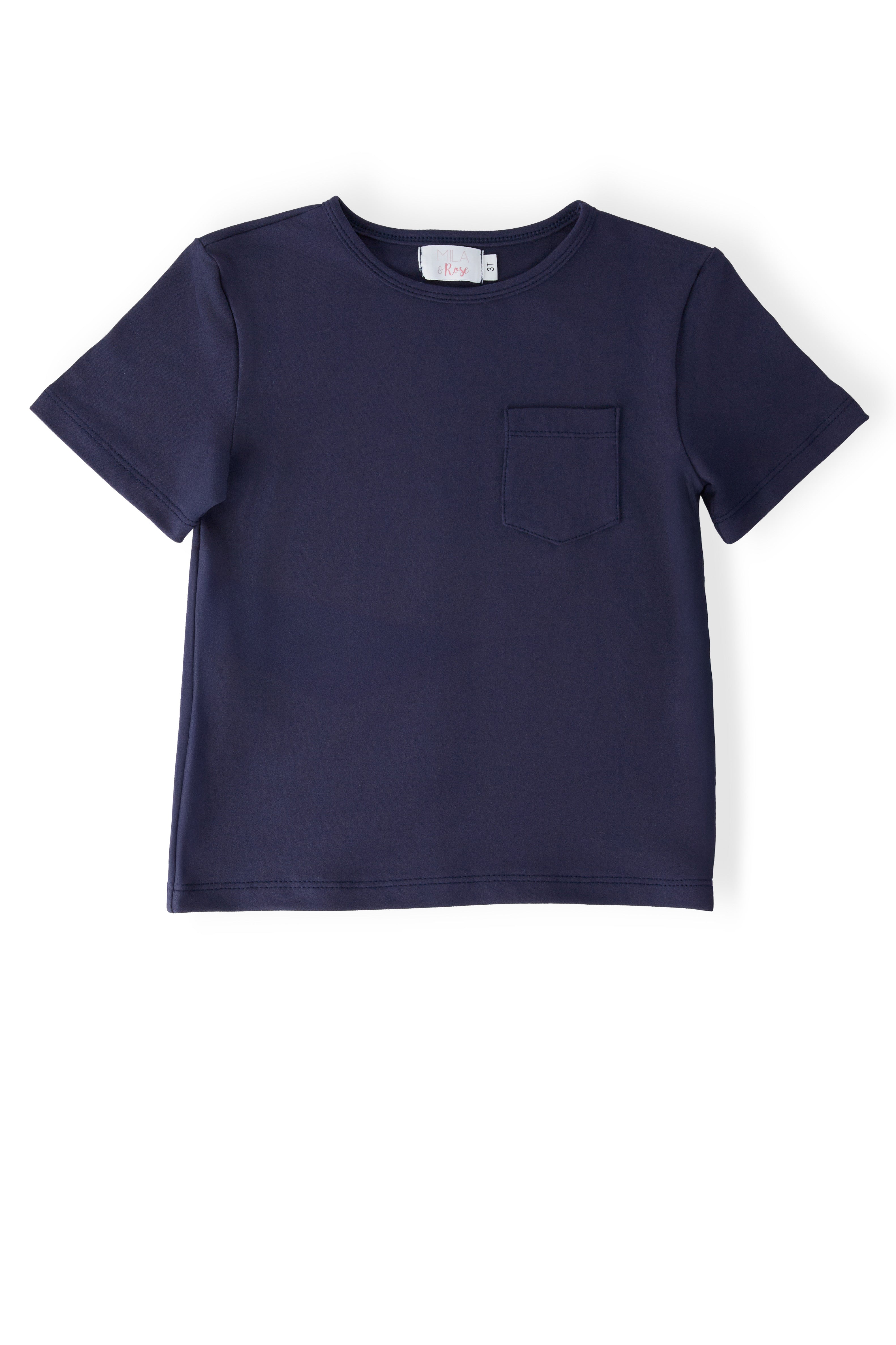 T-shirt marine à manches courtes et poche pour garçons