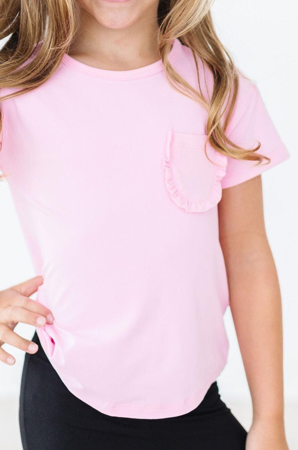 T-shirt Rose Chewing-gum à Volants et Poches