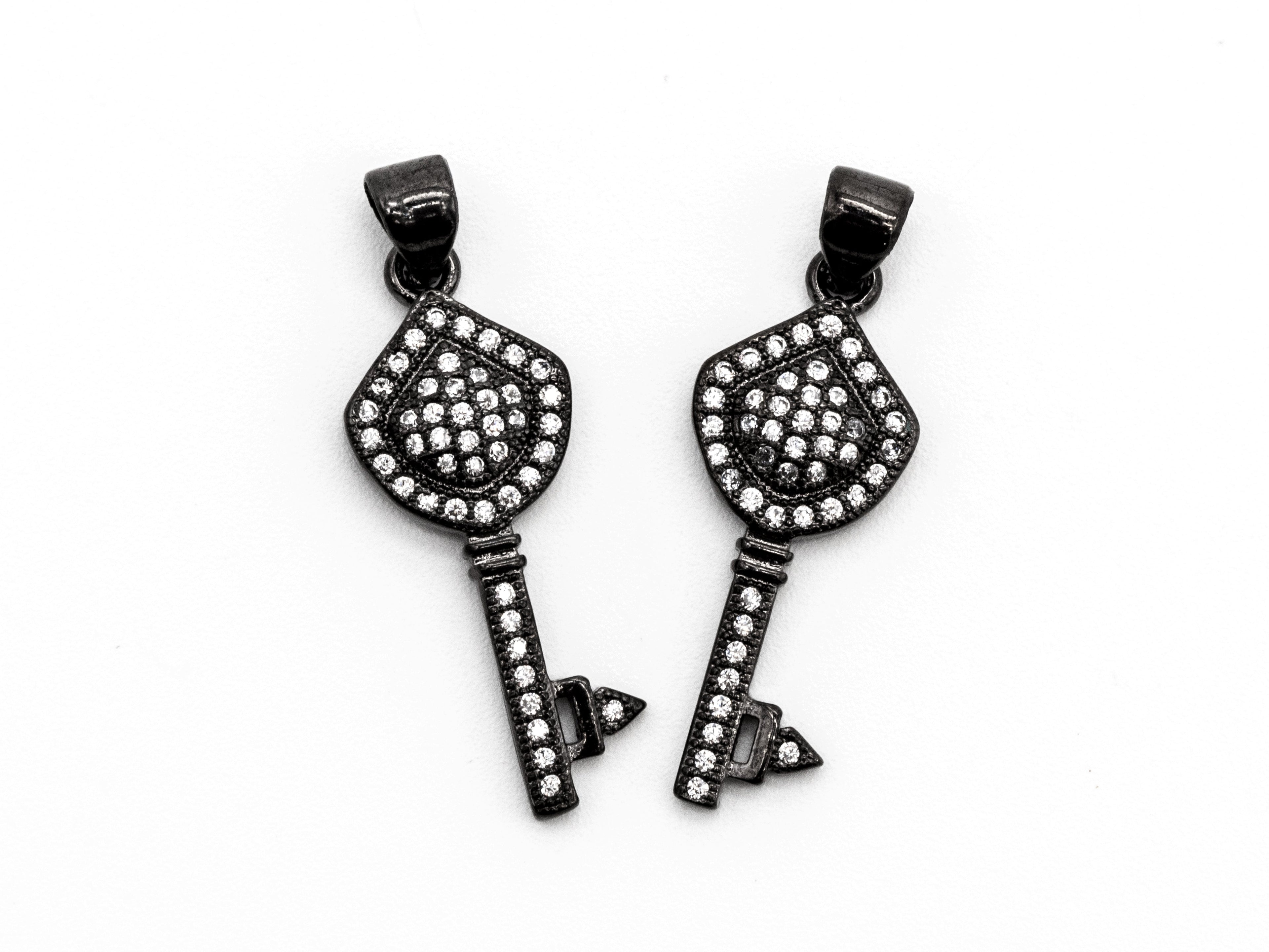 CZ Micro Pave Key Shape Pendant, Cubic Zirconia Key Shape Pendant for Necklace Bracelet Earrings Making,10x24mm,sku#Y39