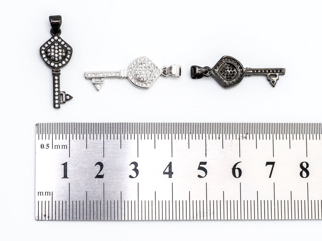 CZ Micro Pave Key Shape Pendant, Cubic Zirconia Key Shape Pendant for Necklace Bracelet Earrings Making,10x24mm,sku#Y39