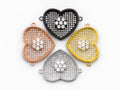 Clear CZ Micro Pave Heart Shape With Flower Connector for Bracelet/Necklace, Cubic Zirconia Space Connector, CZ Pave Beads,21x28mm, sku#Y35
