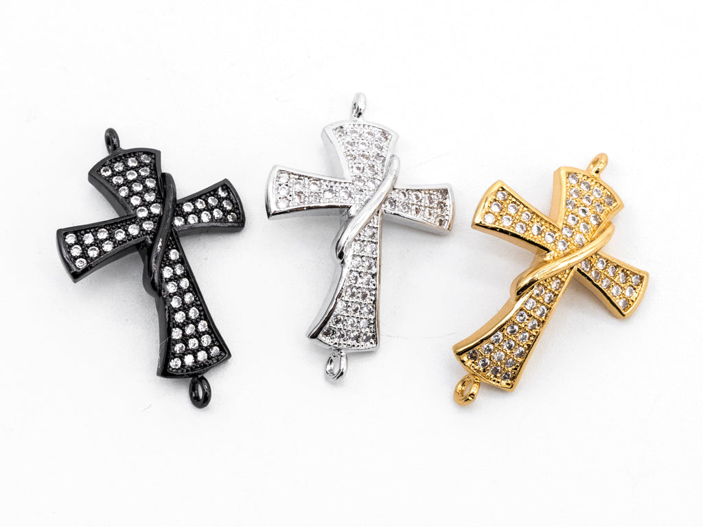 CZ Micro Pave Jesus Cross Connector/Link, Cubic Zirconia Pave Bracelet Necklace Connector in Gold Silver Gumental Finish,17x27mm,sku#Y38
