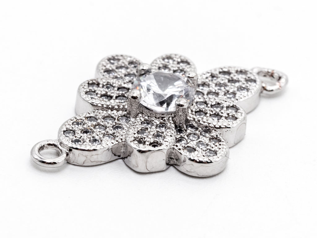 CZ Micro Pave Rhombus Flower Connector/Link, Cubic Zirconia Pave Bracelet Necklace Connector,16x25mm,sku#Y37