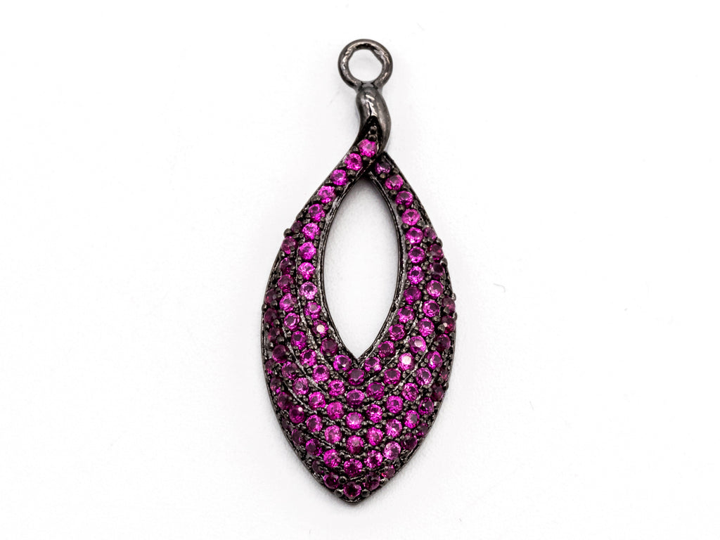 Fuchsia CZ Micro Pave Teardrop Go-Go Pendant, Cubic Zirconia Oval Leaf Pendant for Necklace Bracelet Earrings Making, 13x31mm,sku#Y46