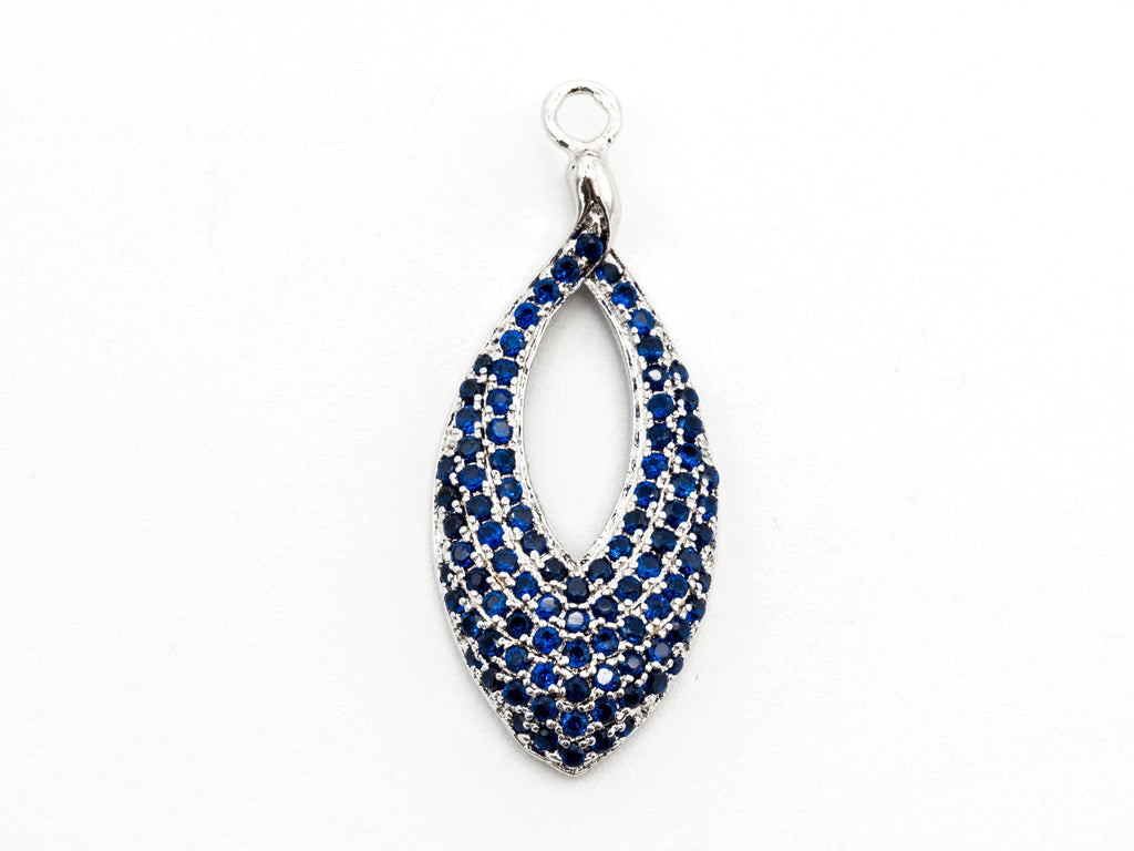 Cobalt CZ Micro Pave Teardrop Go-Go Pendant, Cubic Zirconia Oval Leaf Pendant for Necklace Bracelet Earrings Making, 13x31mm,sku#Y47