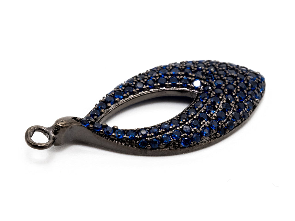 Cobalt CZ Micro Pave Teardrop Go-Go Pendant, Cubic Zirconia Oval Leaf Pendant for Necklace Bracelet Earrings Making, 13x31mm,sku#Y47