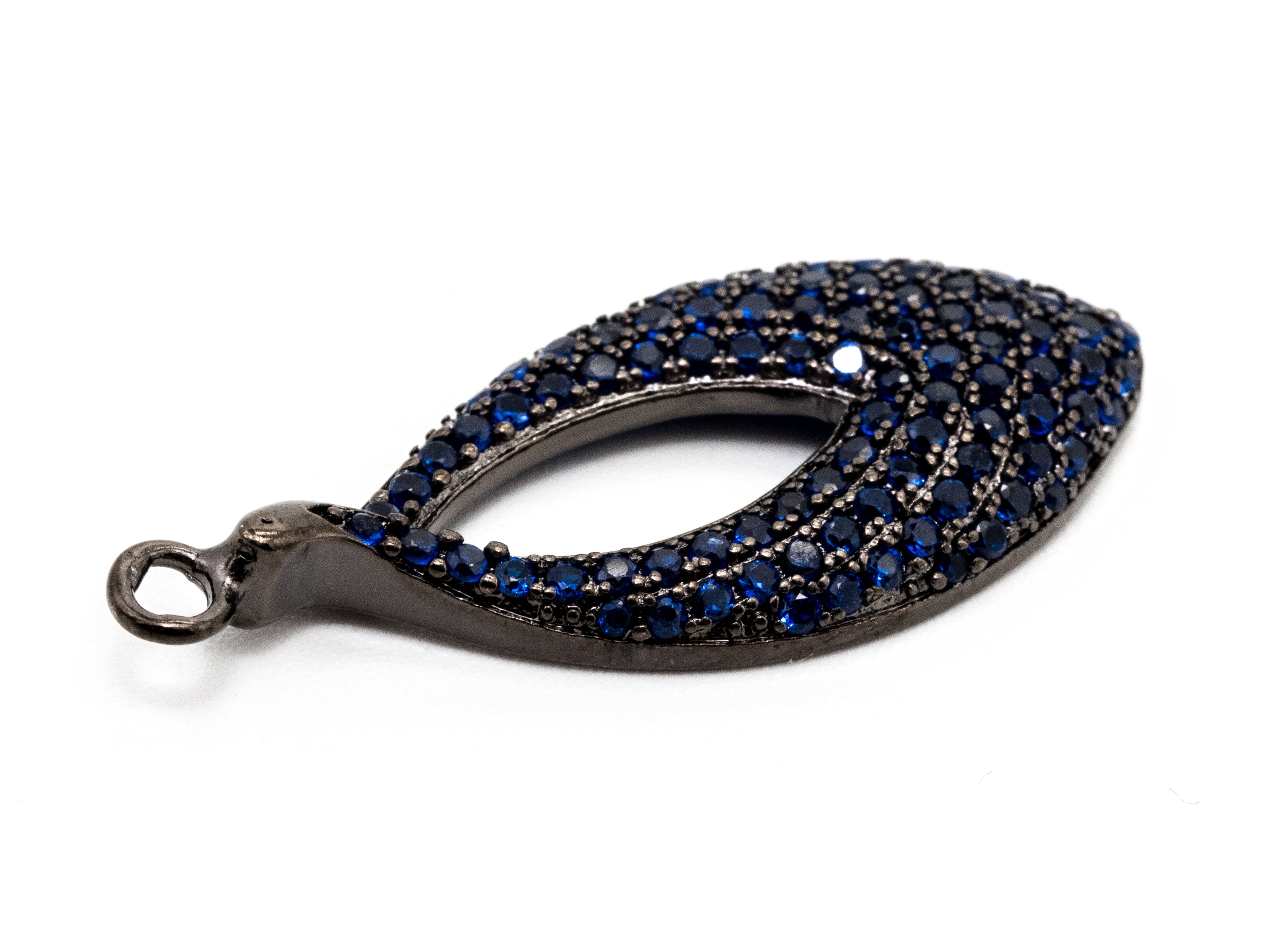 Cobalt CZ Micro Pave Teardrop Go-Go Pendant, Cubic Zirconia Oval Leaf Pendant for Necklace Bracelet Earrings Making, 13x31mm,sku#Y47