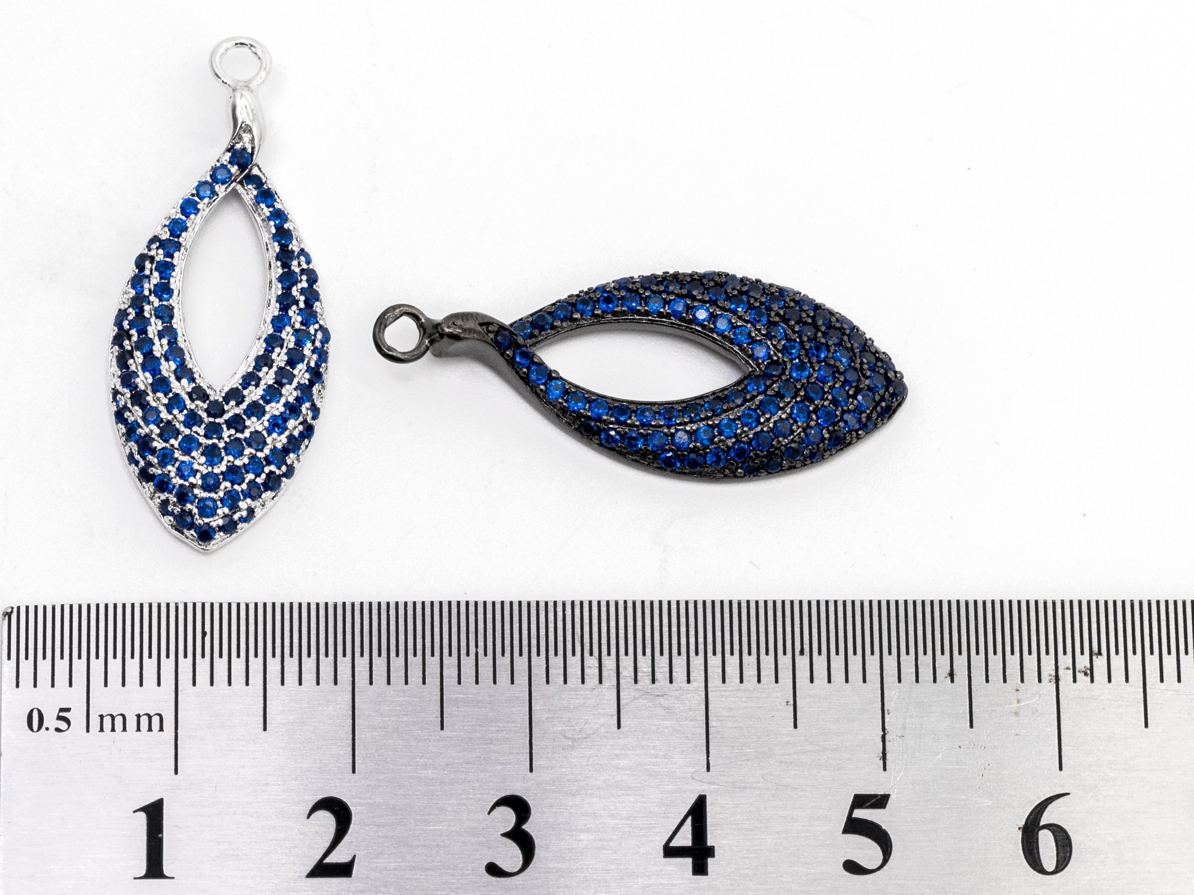 Cobalt CZ Micro Pave Teardrop Go-Go Pendant, Cubic Zirconia Oval Leaf Pendant for Necklace Bracelet Earrings Making, 13x31mm,sku#Y47