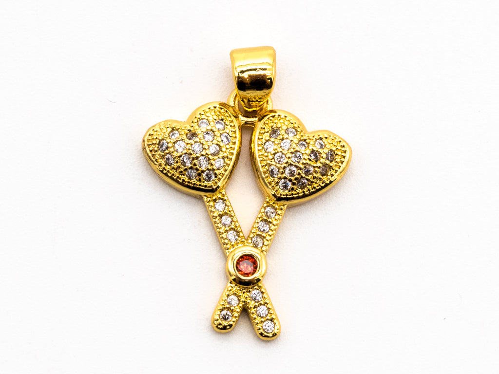 CZ Micro Pave Double Heart Key Charm, CZ Pave Heart Charm, Jewelry Supplies, DIY Jewelry,Heart Pendants,16x20mm,sku#Y40