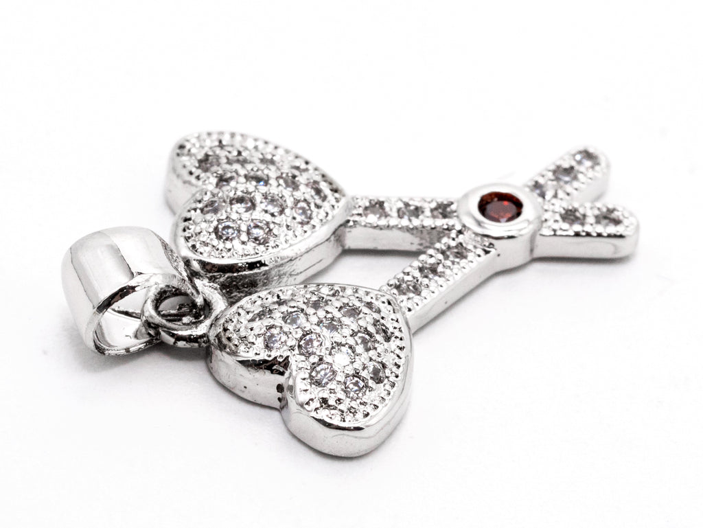 CZ Micro Pave Double Heart Key Charm, CZ Pave Heart Charm, Jewelry Supplies, DIY Jewelry,Heart Pendants,16x20mm,sku#Y40