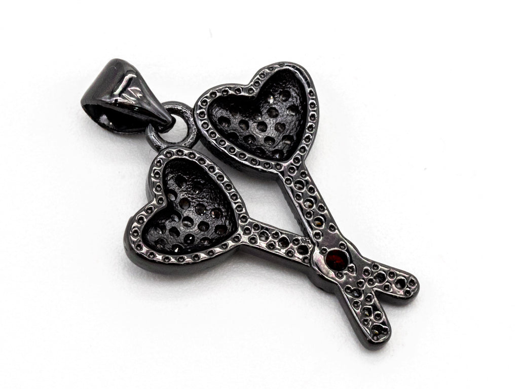 CZ Micro Pave Double Heart Key Charm, CZ Pave Heart Charm, Jewelry Supplies, DIY Jewelry,Heart Pendants,16x20mm,sku#Y40