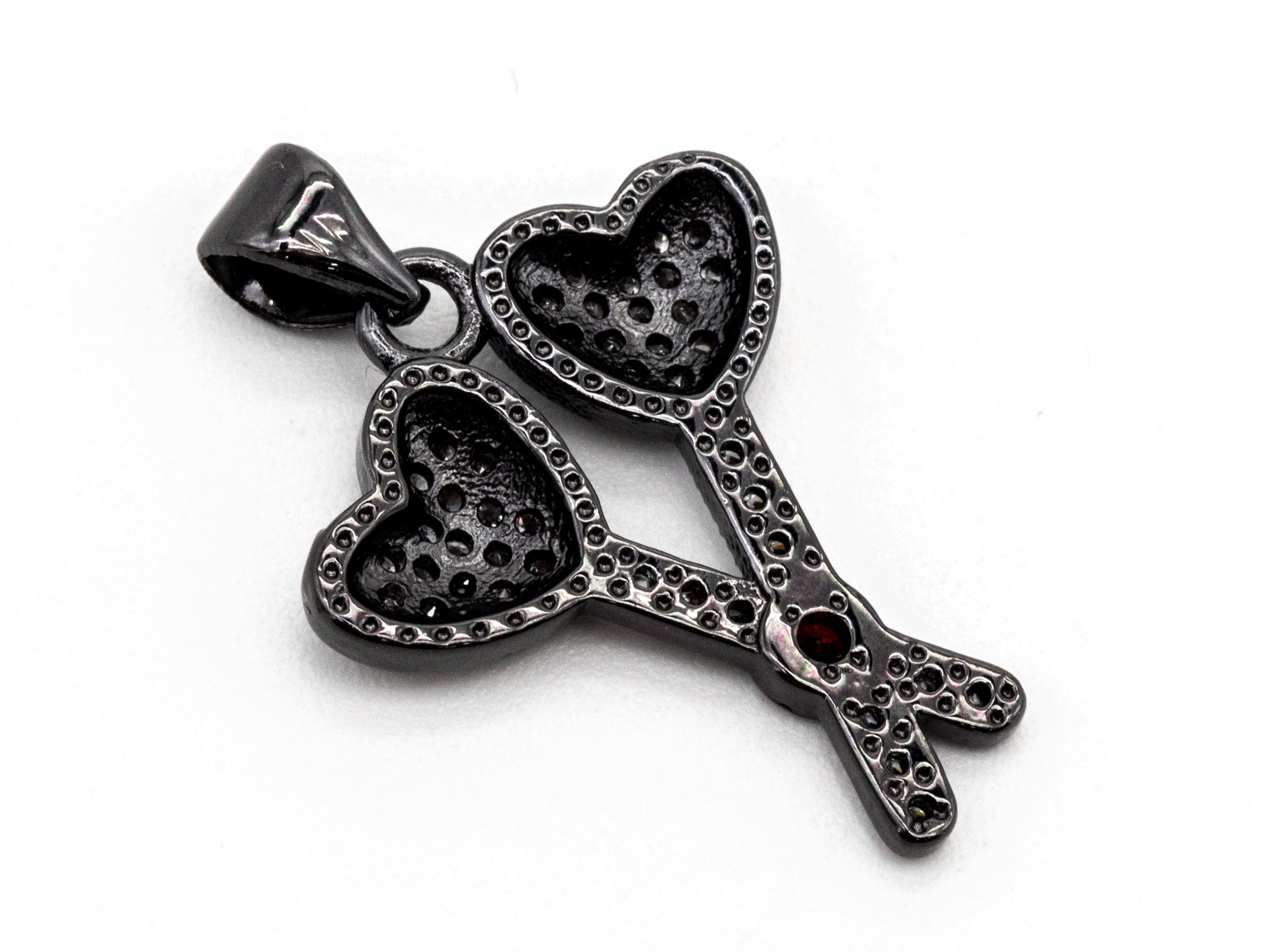 CZ Micro Pave Double Heart Key Charm, CZ Pave Heart Charm, Jewelry Supplies, DIY Jewelry,Heart Pendants,16x20mm,sku#Y40