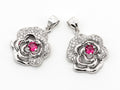 CZ Micro Pave Ruby Rose Flower Pendant,Fuchsia CZ, Cubic Zirconia Pave Flower Pendant, Jewelry DIY, 16x19mm, sku#Y51