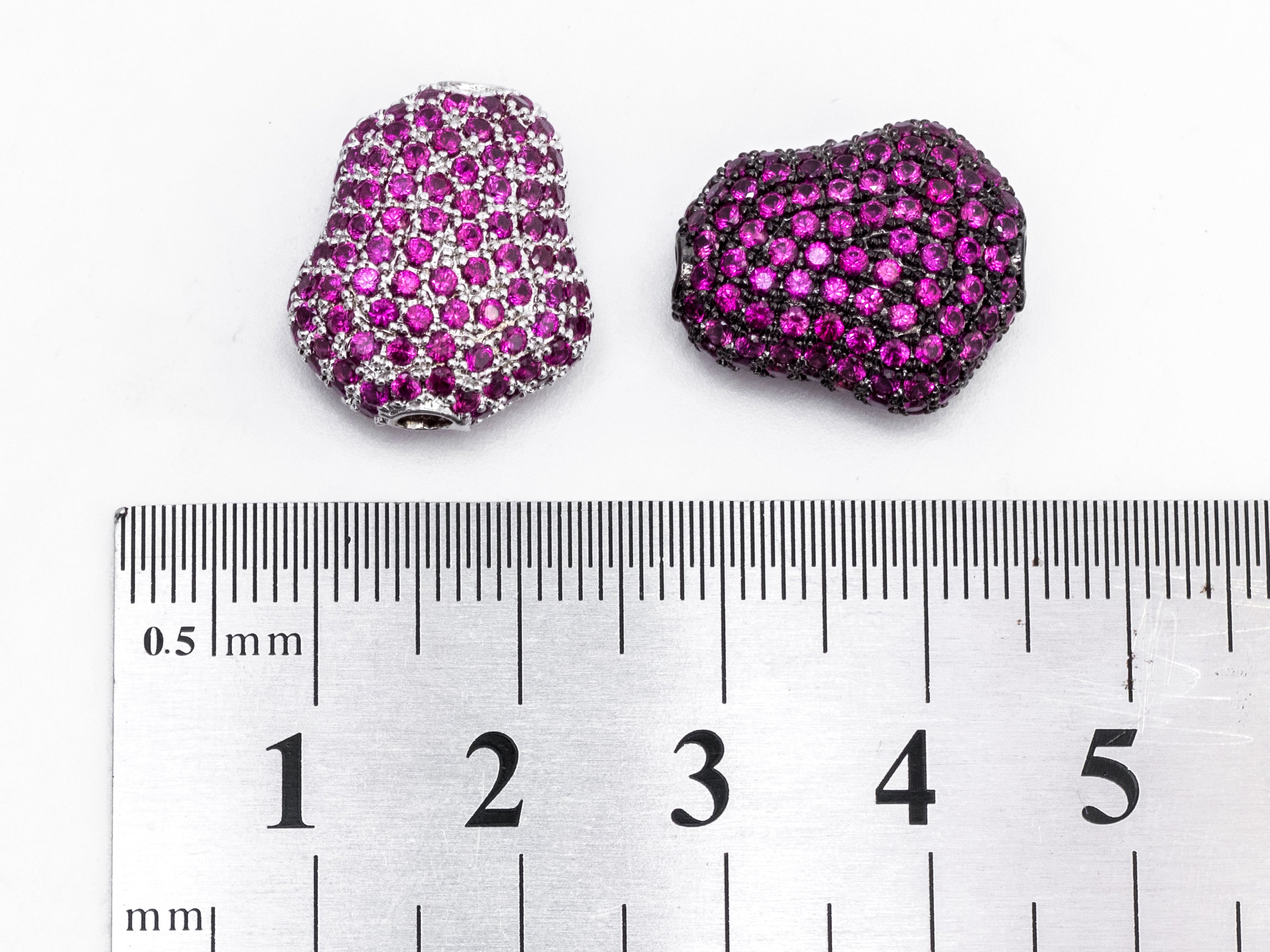 CZ Micro Pave Nugget Spacer Beads with Fuchsia Crystal for Bracelet/Necklace, Cubic Zirconia Space Beads,15x17x8mm, sku#Y56
