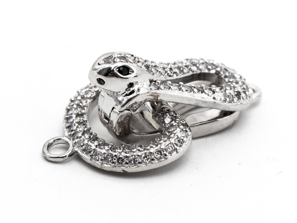 CZ Micro Pave Snack Snap Fold Over Clasp, Cubic Zirconia Buckle Clasp/Connector, 15x29x10mm, sku#Y68