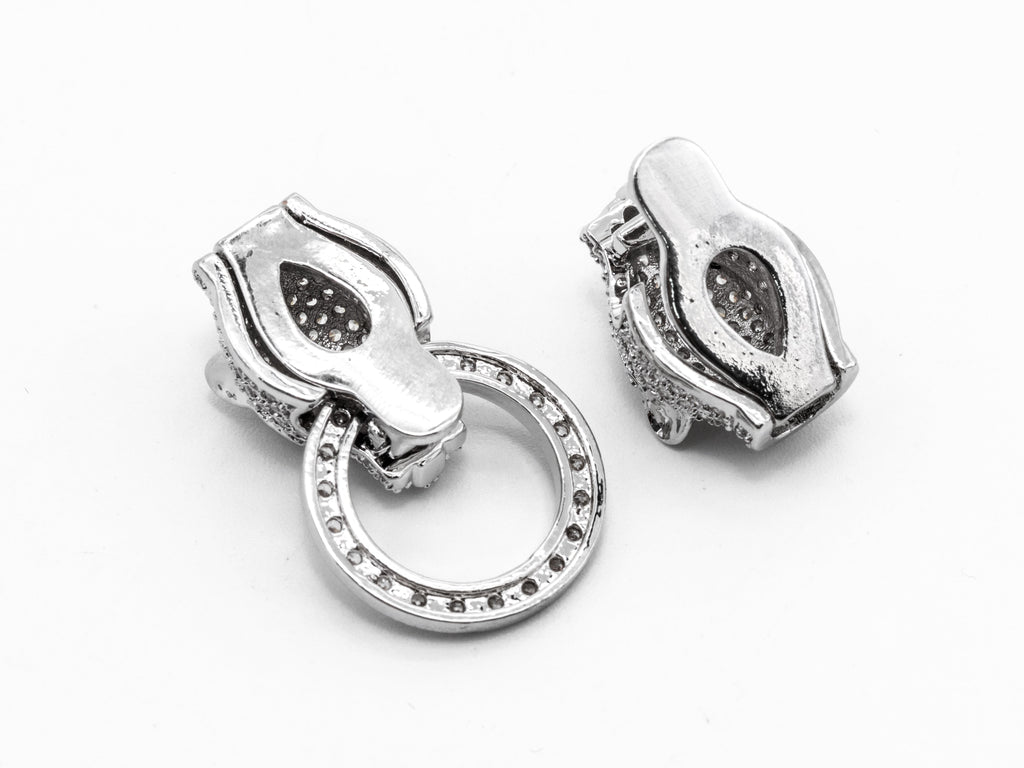 CZ Micro Pave Double Leopard Head Box Insert Clasp,Cubic Zirconia Panther Clasp,Leopard Head Connector,16x35x8mm, sku#Y70