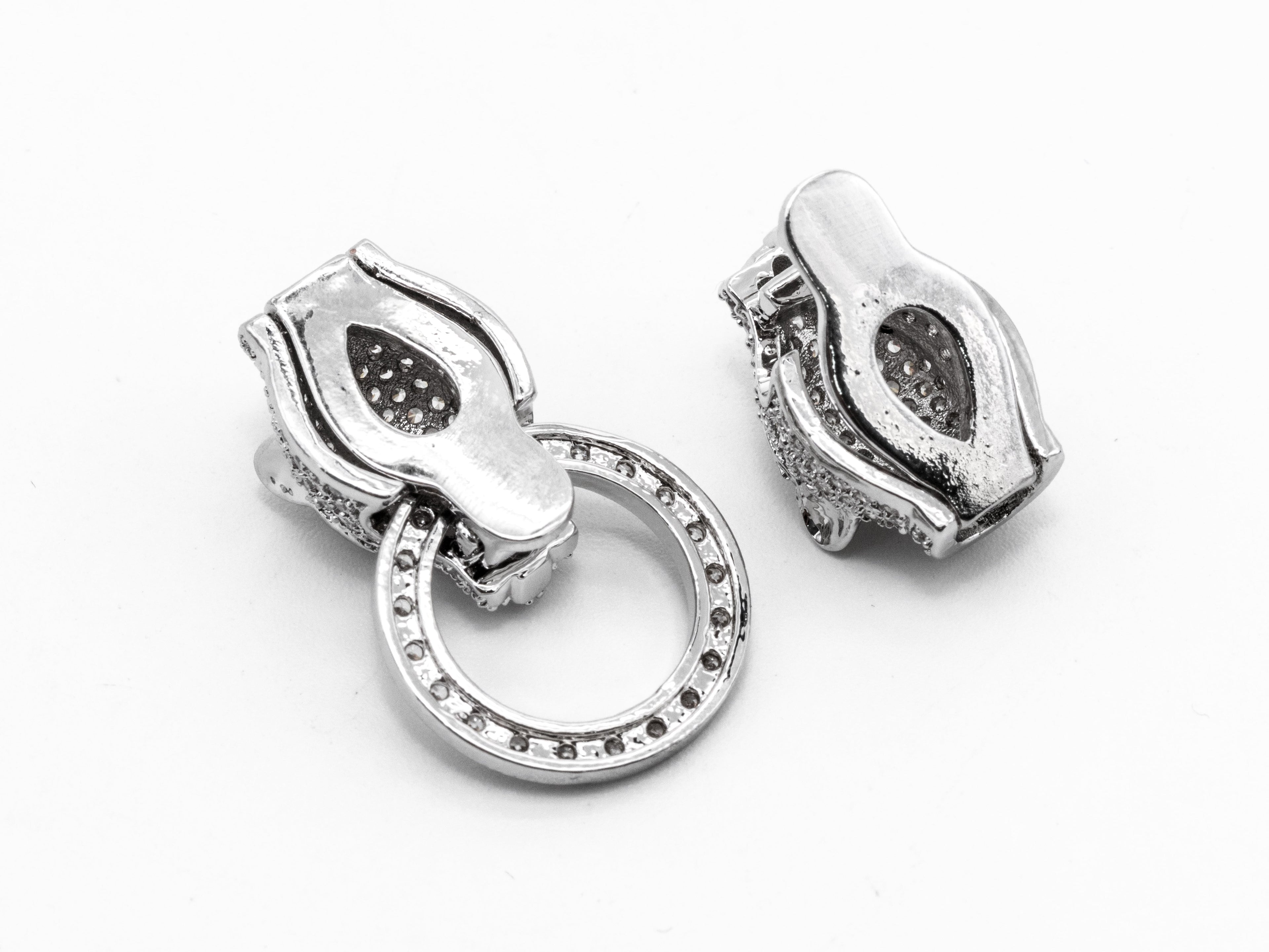 CZ Micro Pave Double Leopard Head Box Insert Clasp,Cubic Zirconia Panther Clasp,Leopard Head Connector,16x35x8mm, sku#Y70