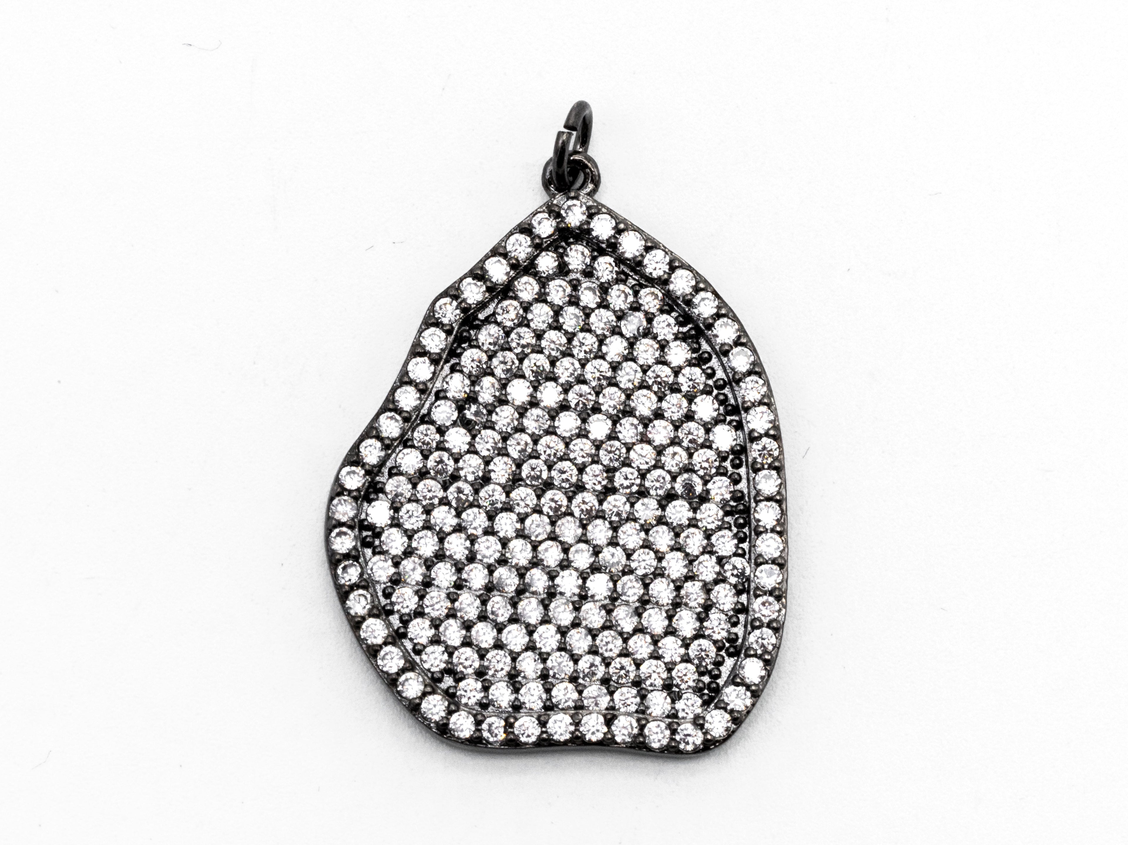 CZ Micro Pave Large Nugget Pendant, Cubic Zirconia Space Beads in Black, Necklace Earring Findings,25x33mm,sku#Y83