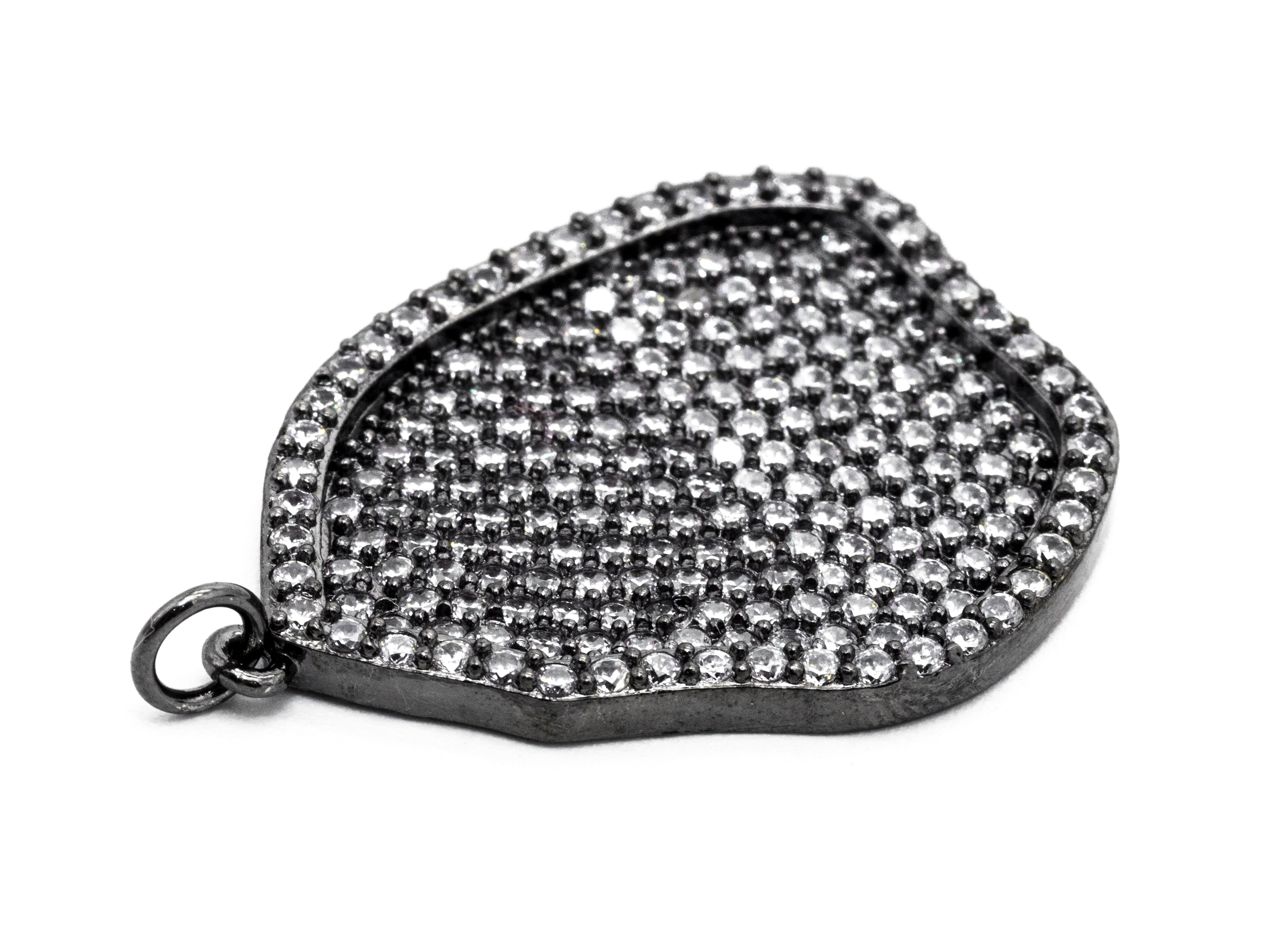 CZ Micro Pave Large Nugget Pendant, Cubic Zirconia Space Beads in Black, Necklace Earring Findings,25x33mm,sku#Y83