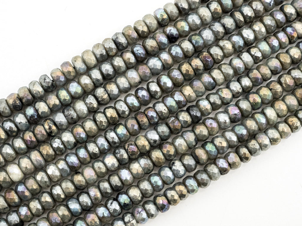 Natural Plated Labradorite beads, 4x6/5x8/6x10/7x12mm Faceted Rondelle Gemstone Beads, Natural labradorite Beads, 15.5inch strand, SKU#U184