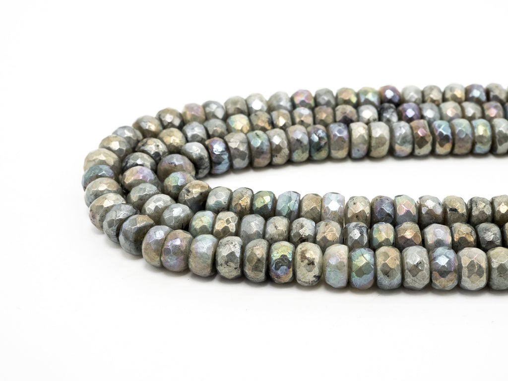 Natural Plated Labradorite beads, 4x6/5x8/6x10/7x12mm Faceted Rondelle Gemstone Beads, Natural labradorite Beads, 15.5inch strand, SKU#U184