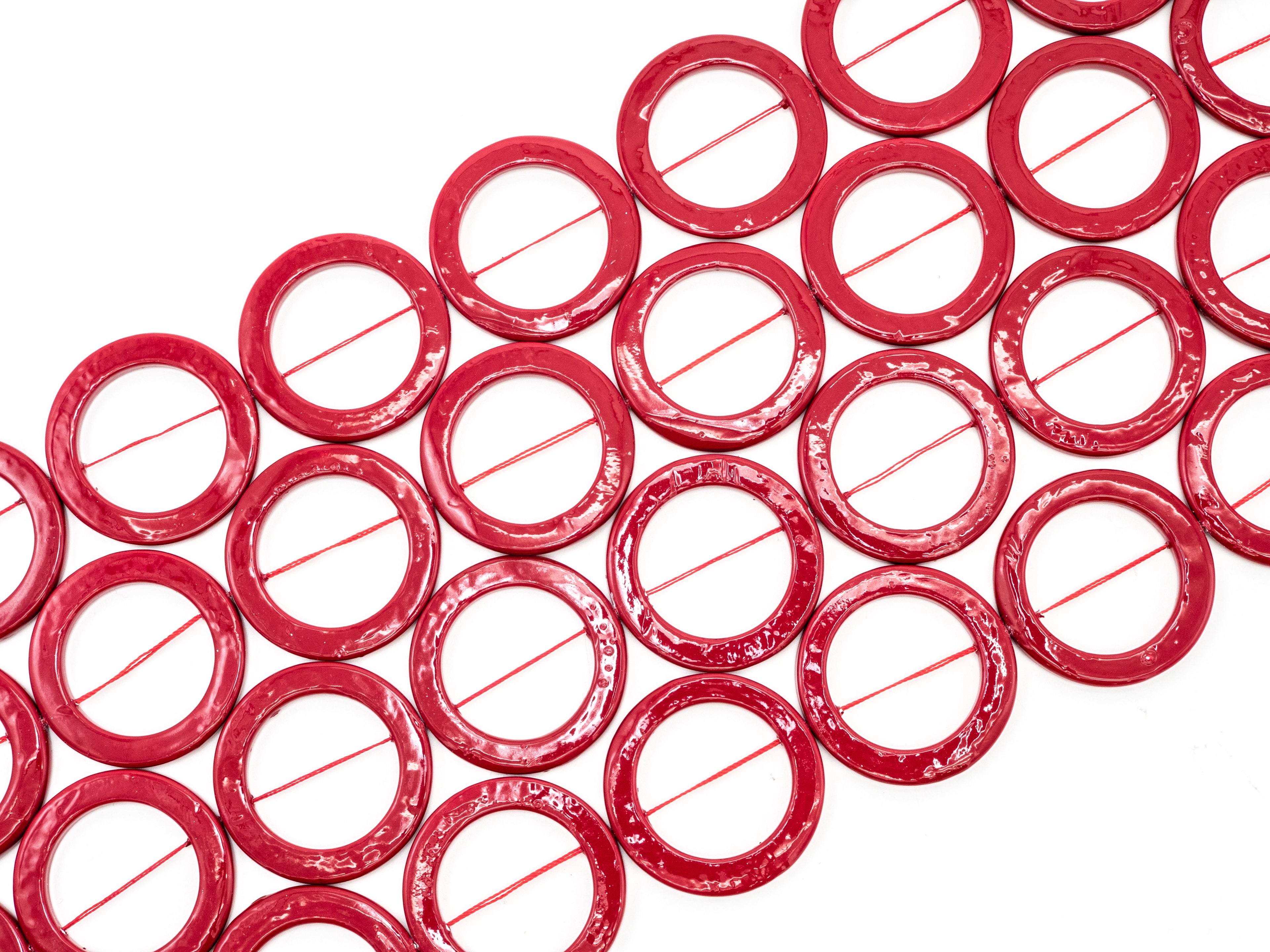 40mm Natural Mother of Pearl Beads, Red Round O Ring Smooth Gemstone Beads, Red Pearl Shell 15inch full strand, SKU#U189
