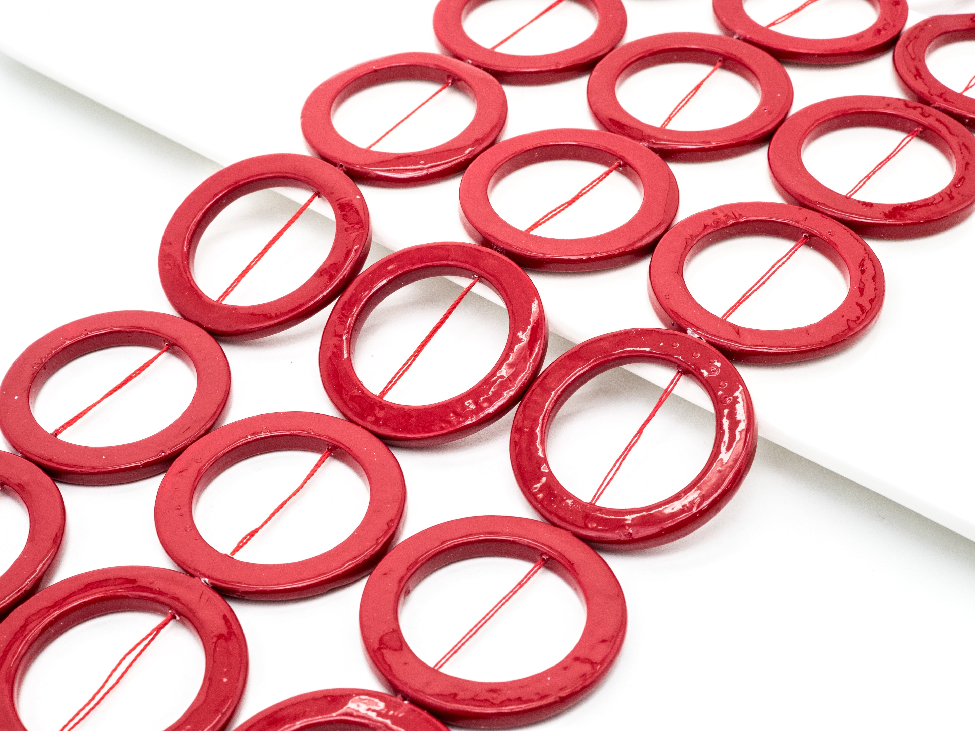 40mm Natural Mother of Pearl Beads, Red Round O Ring Smooth Gemstone Beads, Red Pearl Shell 15inch full strand, SKU#U189