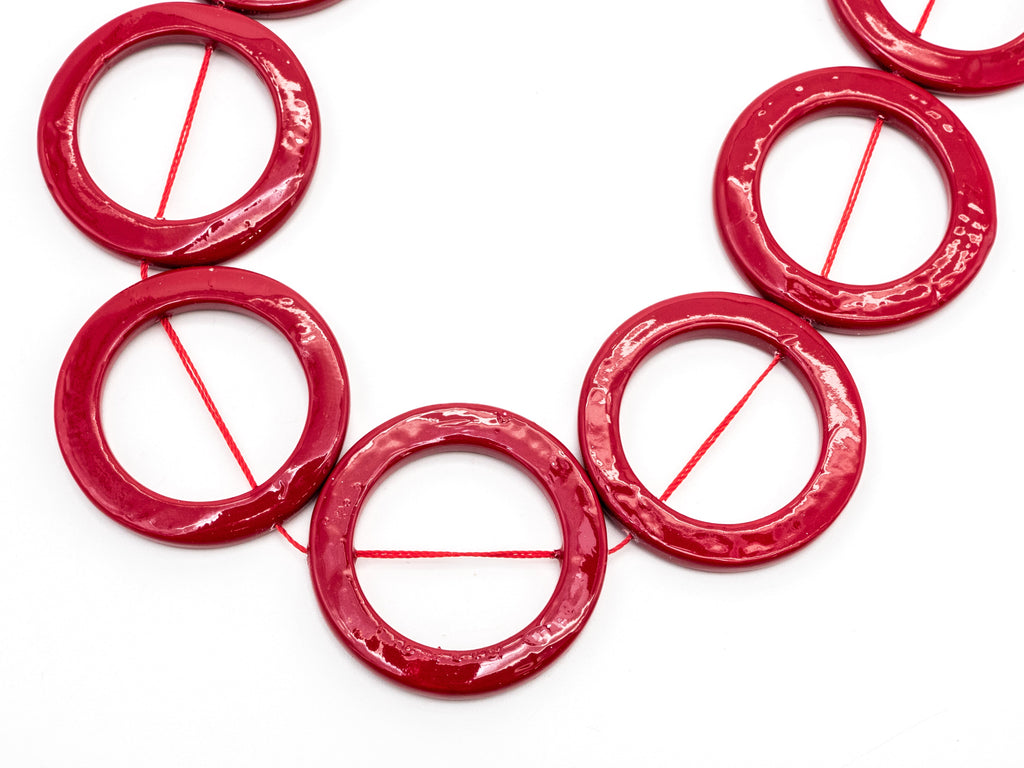 40mm Natural Mother of Pearl Beads, Red Round O Ring Smooth Gemstone Beads, Red Pearl Shell 15inch full strand, SKU#U189