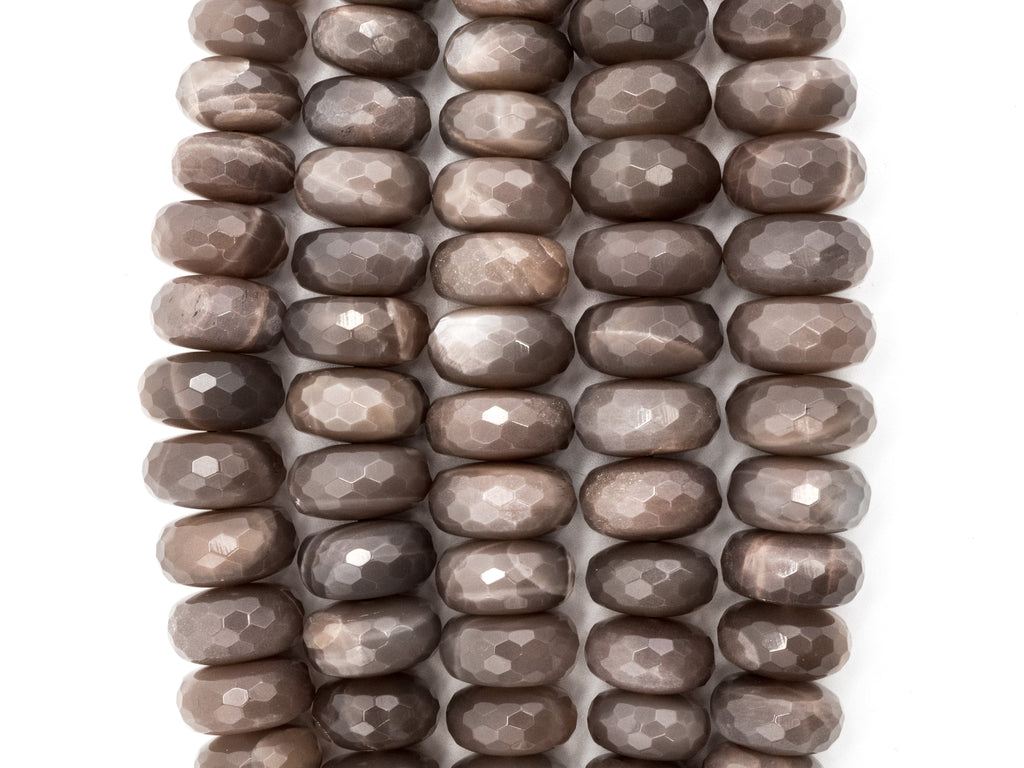 8-18mm Quality Natural Smoky Moonstone Graduated,Faceted/Smooth Rondelle Gemstone Beads, Smoky Color Beads, 15.5inch strand, SKU#U208