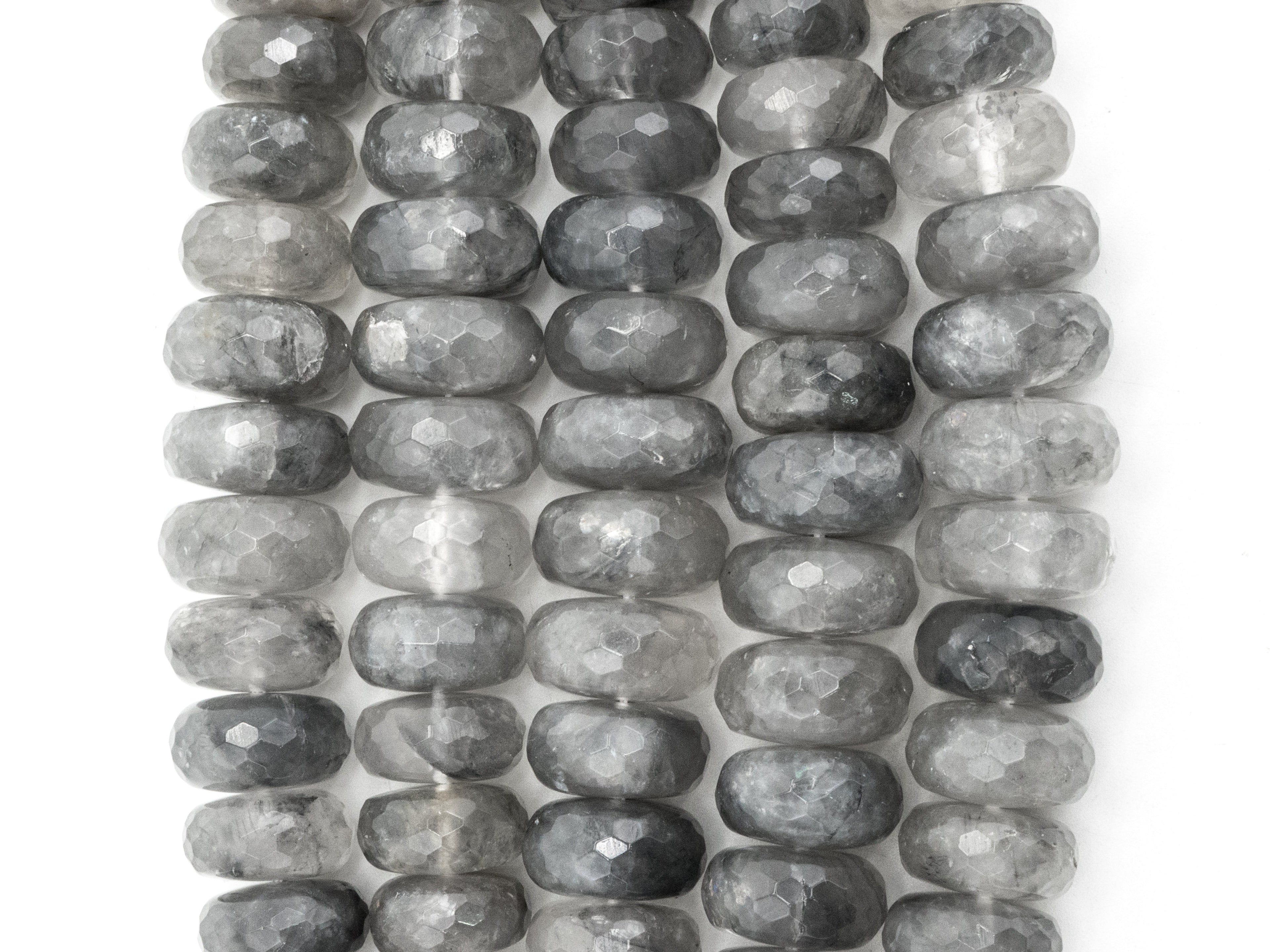 8-18mm Quality Natural Cloudy Quartz Graduated,Faceted/Smooth Rondelle Gemstone Beads,Gray Color Beads, 15.5inch strand, SKU#U206