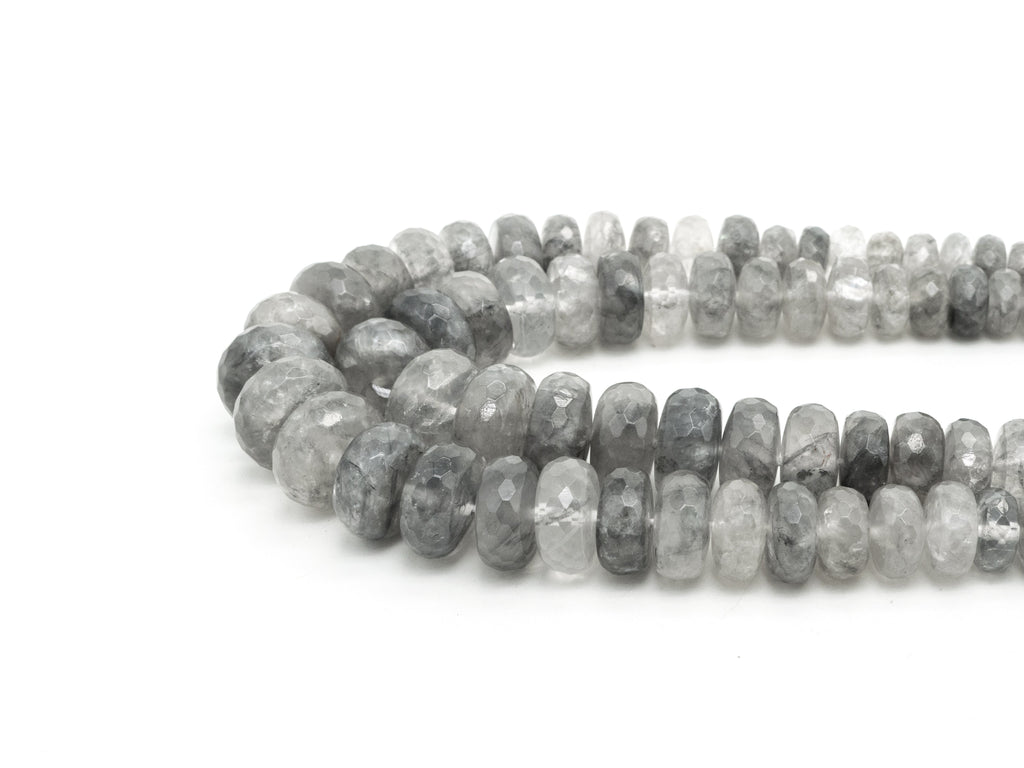 8-18mm Quality Natural Cloudy Quartz Graduated,Faceted/Smooth Rondelle Gemstone Beads,Gray Color Beads, 15.5inch strand, SKU#U206