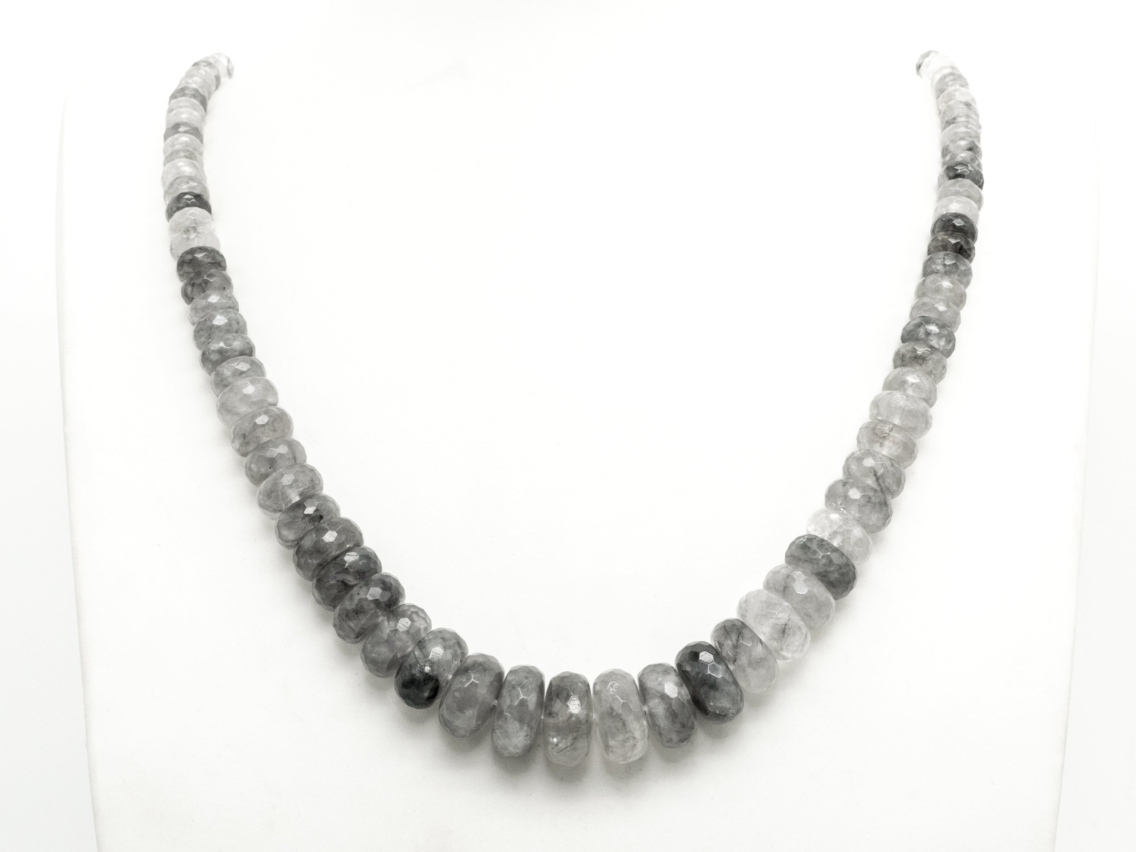 8-18mm Quality Natural Cloudy Quartz Graduated,Faceted/Smooth Rondelle Gemstone Beads,Gray Color Beads, 15.5inch strand, SKU#U206