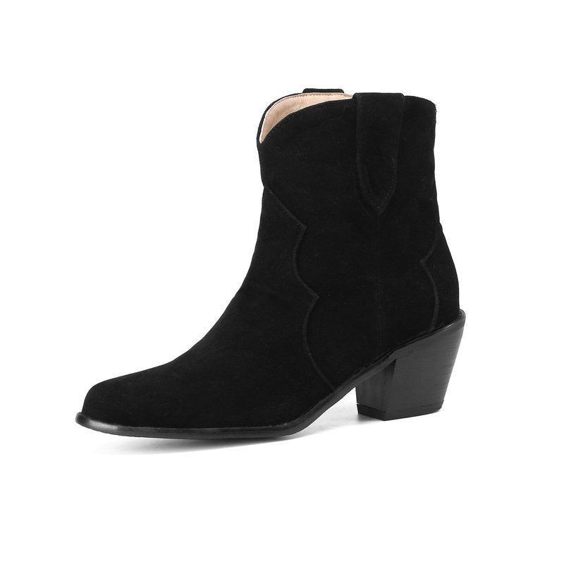 Bottines en suède style cowgirl chic – Bottes de cowgirl élégantes à talons hauts pour femme