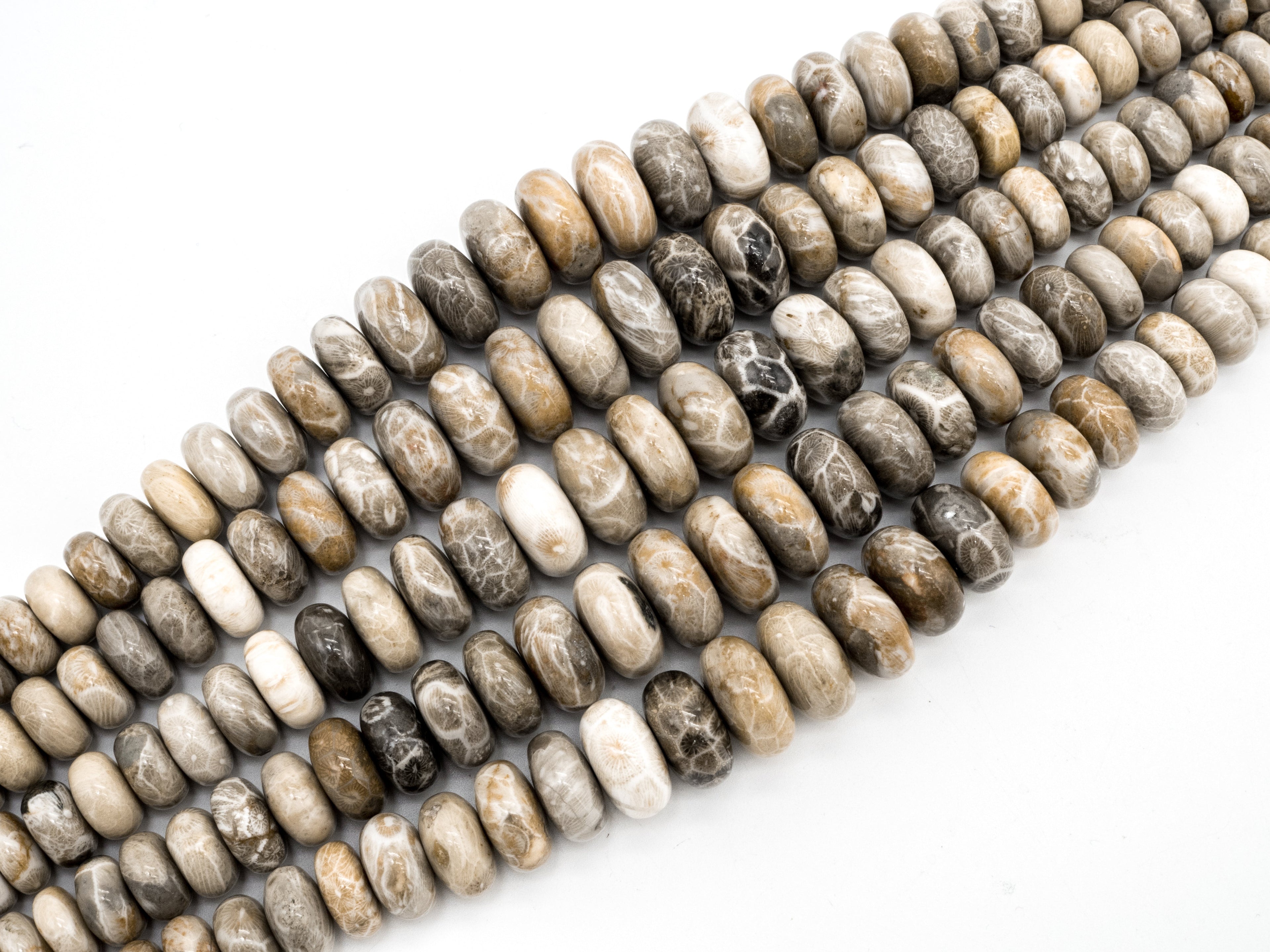 8-18mm High Quality Natural Fossil Coral Gemstone Graduated Beads, Faceted/Smooth Rondelle Gemstone Beads,15inch strand, SKU#U210/U200