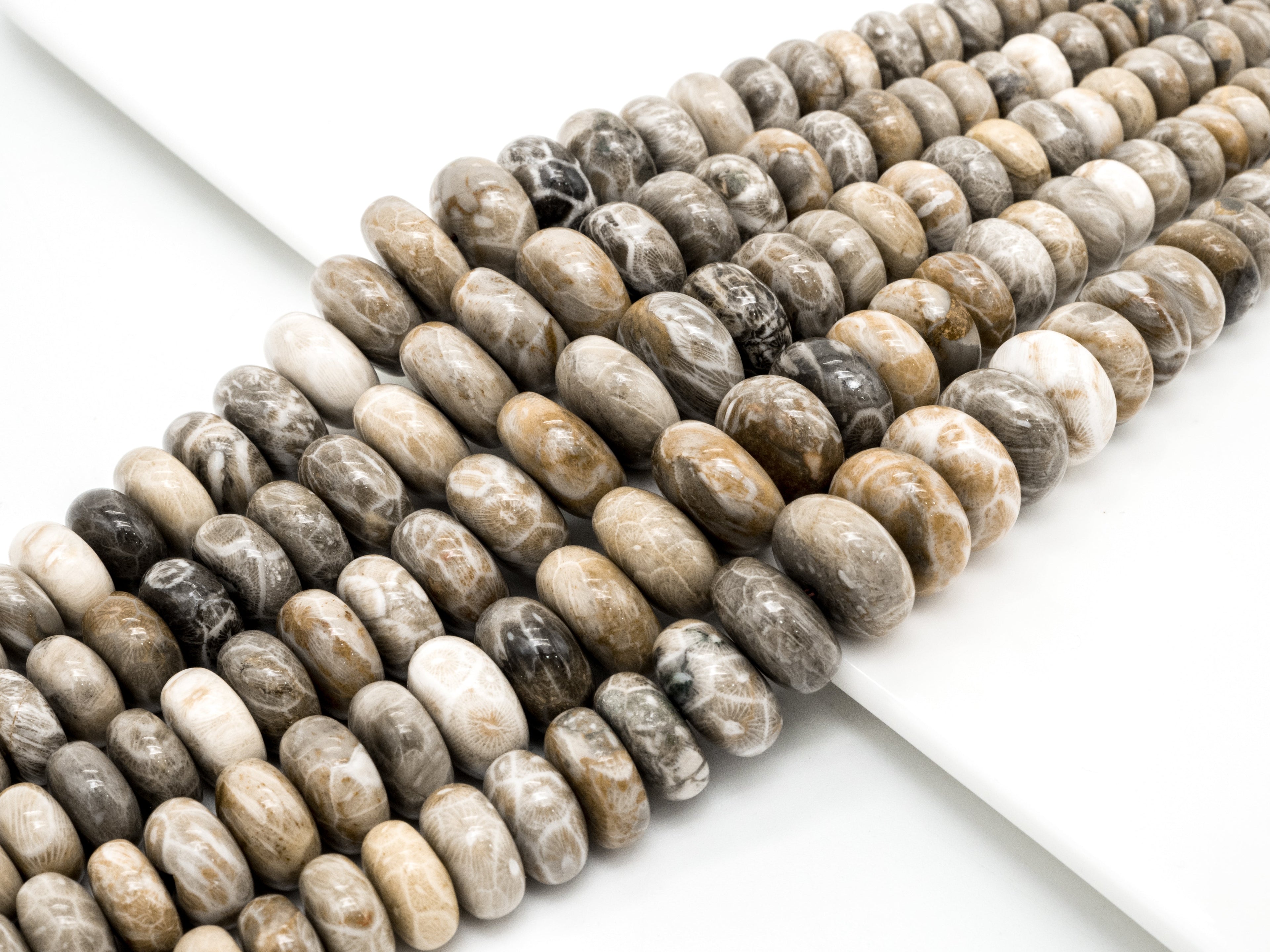 8-18mm High Quality Natural Fossil Coral Gemstone Graduated Beads, Faceted/Smooth Rondelle Gemstone Beads,15inch strand, SKU#U210/U200