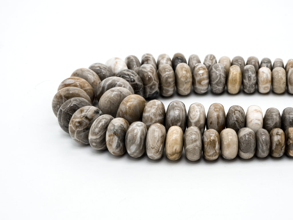 8-18mm High Quality Natural Fossil Coral Gemstone Graduated Beads, Faceted/Smooth Rondelle Gemstone Beads,15inch strand, SKU#U210/U200