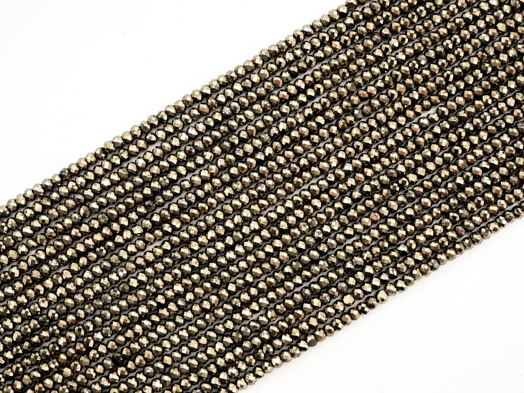 Quality Golden Pyrite Faceted Rondelle Beads 2X3mm Gemstones Beads, Natural Pyrite Beads,15.5" Full Strand, SKU#U218