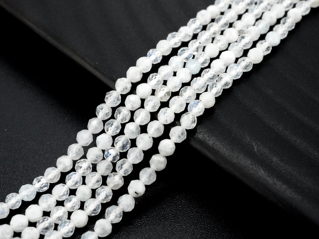 Quality Natural Moonstone Round Faceted beads, 2mm/3mm/4mm Small Sparkly White Gemstone Beads, White Moonstone, 15.5inch strand, SKU#U214