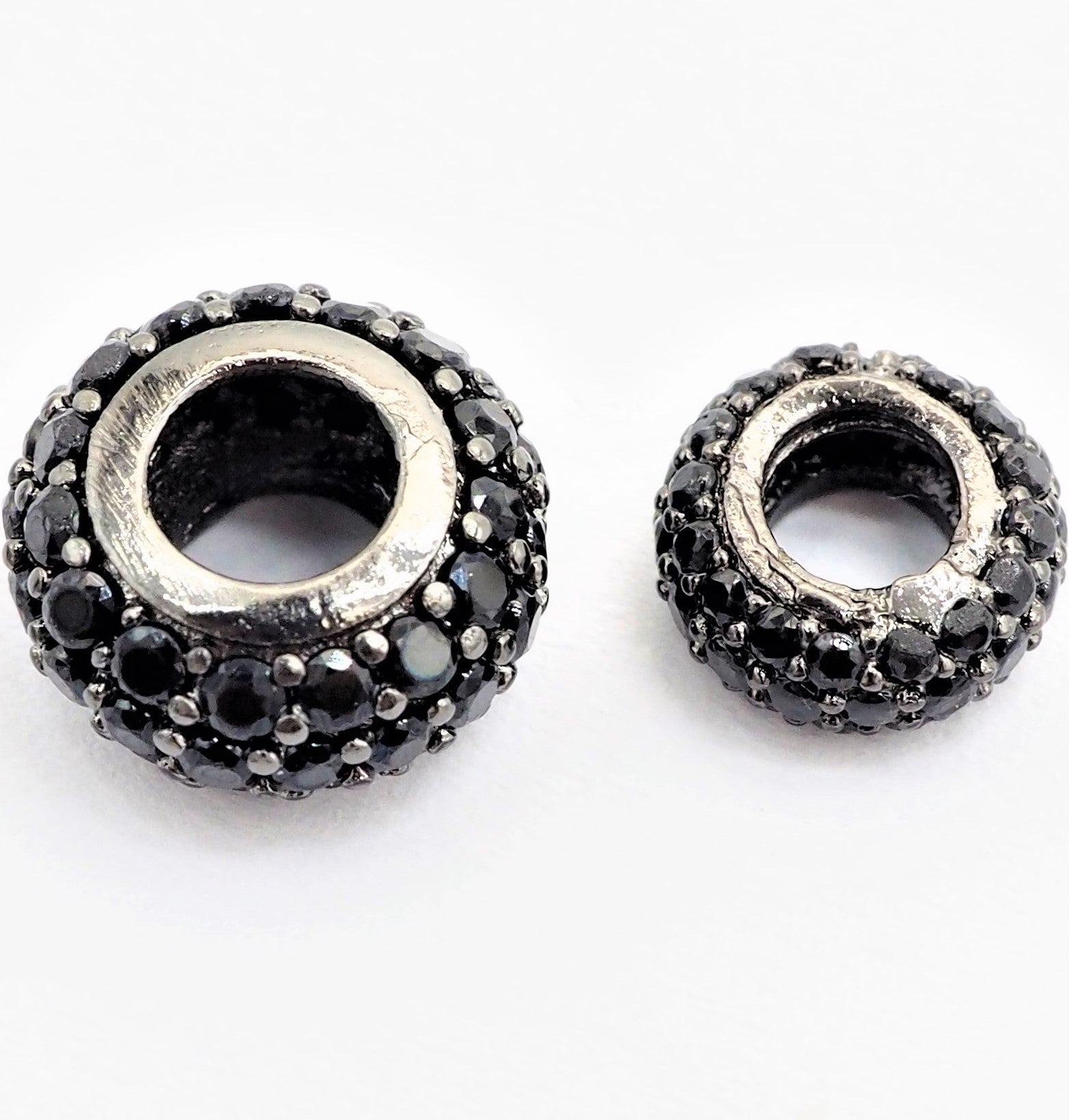 Black CZ Micro Pave On Black Rondelle Big Hole Spacer Beads, Cubic Zirconia Rondelle Spacer Beads, Pave Beads, 3x8/5x10mm, sku#C74